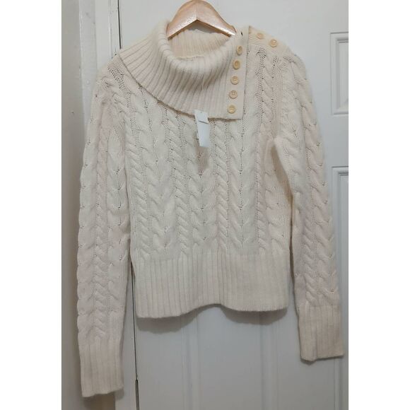 Banana republic womens large soft wool angora cable knit sweater cream ivory - Picture 1 of 7